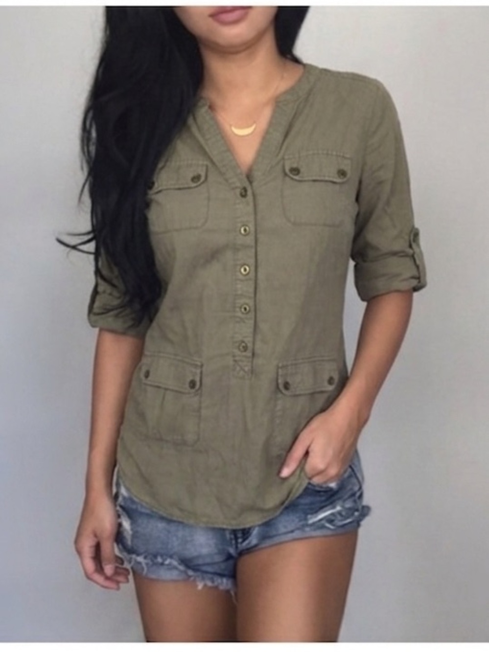 Forever 21 Olive Utility Button-Up Tunic